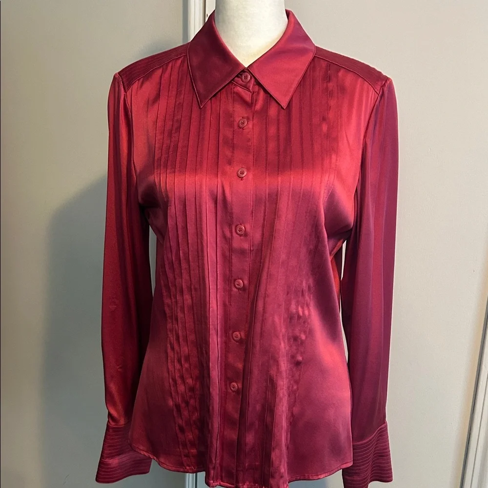 St. John Vibrant Raspberry Red Silk Tailored Blouse - Picture 1 of 9
